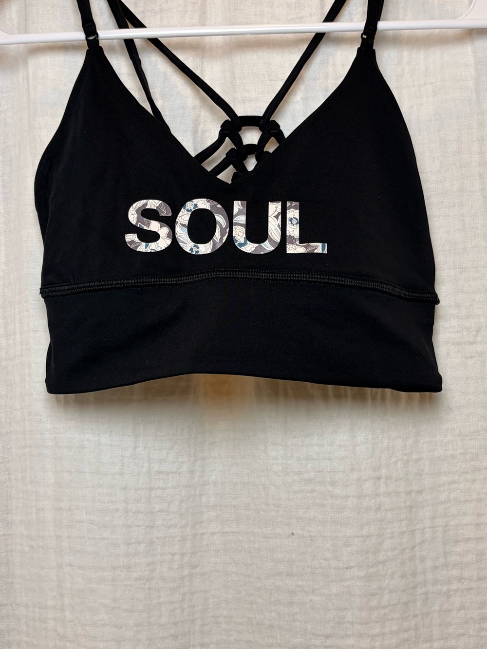 Lululemon x SoulCycle Free to Be Wild Sports Bra Black Floral Logo
